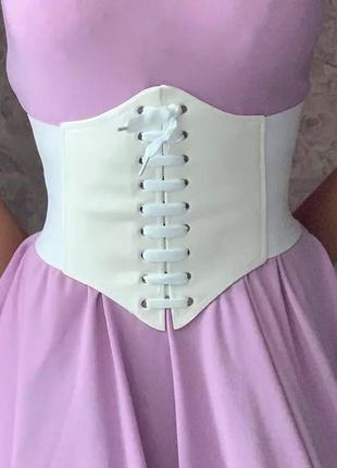 Корсет жіночий білий широкий пояс на резинці на шнурівці чорний