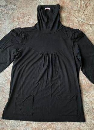 Кофта гольф водолазка 3/4 рукав манжет резинка трапеція вільна чорний оверсайз база бавовна світшот блуза кармани сорочка светр2 фото