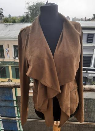 Жакет куртка замшева легка піджак замш м'яка кроп топ укорочена хакі коричневий7 фото