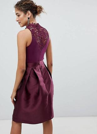Ax paris плаття нове бордо винне бордове марсала бургунді міді мереживо з вільної спідницею3 фото