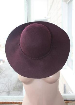 Стильна вовняний капелюх з м'якими полями колір марсала бургунді бордо3 фото