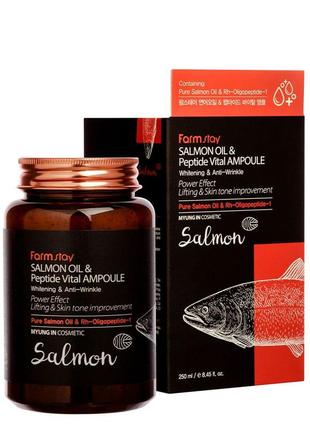 Ампульная сыворотка для увядающей кожи 250 мл farmstay salmon oil & peptide vital ampoule1 фото