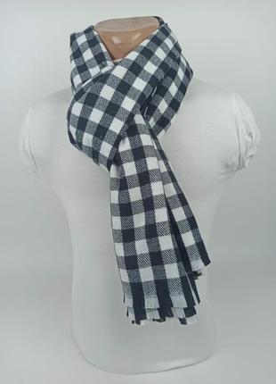 Палантин шарф чоловічий великий теплий зимовий напіввовна чорно-білий в шахову клітку новий2 фото