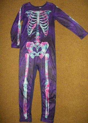 Карнавальный костюм комбинезон скелет на 7-8 лет 122-128см