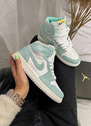 Чоловічі кросівки nike air jordan 1 retro high blue-green white9 фото