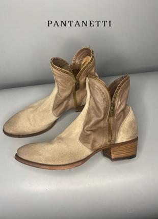 Pantanetti итальянские кожаные ботинки премиум качества бежевые замшевые коричневая ковбойские western стиль as 98 airstep1 фото