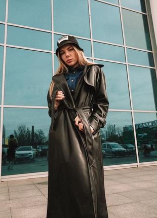 Кожаный тренч плащ под пояс кожаный тренчкот