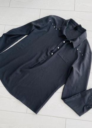 Чорна шифонова сорочка, блуза, гудзики стрази