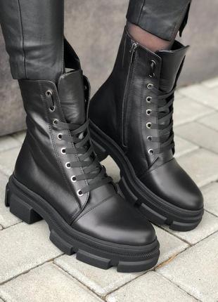 Торговые базовые ботинки чёрные кожаные демисезон зима1 фото