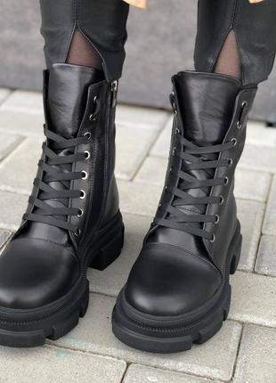 Торговые базовые ботинки чёрные кожаные демисезон зима4 фото