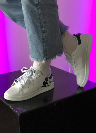 Жіночі кросівки  adidas stan smith white black mickey mouse женские кроссовки адидас3 фото
