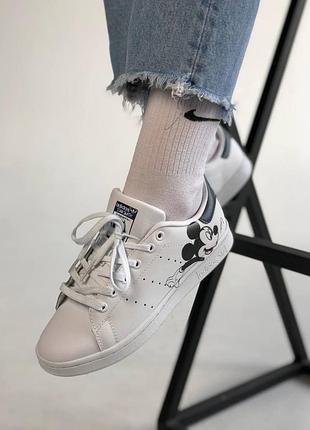 Жіночі кросівки  adidas stan smith white black mickey mouse женские кроссовки адидас5 фото