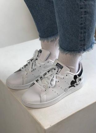 Жіночі кросівки  adidas stan smith white black mickey mouse женские кроссовки адидас4 фото