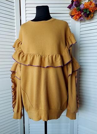 Свитшот оверсайз  с рюшками горчичного цвета от bershka.