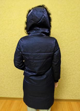 Куртка / пальто подовжене зима синього кольору10 фото