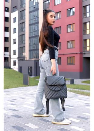 Жіночий рюкзак-сумка sambag loft стьобаний графітовий6 фото