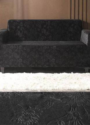 Велюровый чехол на диван без юбки, натяжные чехлы на диван накидки готовые на резинке графит10 фото