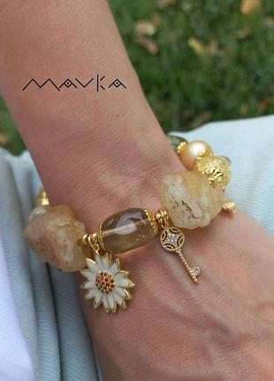 Браслет цитрин кварц перли майорка агат