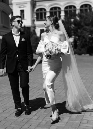 Premium🔝💥 біле вечірнє корсетне плаття міді атлас нарядне святкове весільне на розпис на весілля загс6 фото