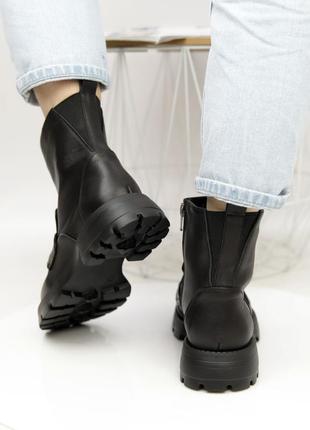 Стильные ботинки кожаные черные деми,демисезонные осенние,весенние,зимние кожа+байка(осень-весна,евро-зима 2022-2023)6 фото