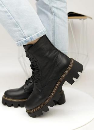 Стильные ботинки кожаные черные деми,демисезонные осенние,весенние,зимние кожа+байка (осень-весна,евро-зима 2022-2023)5 фото