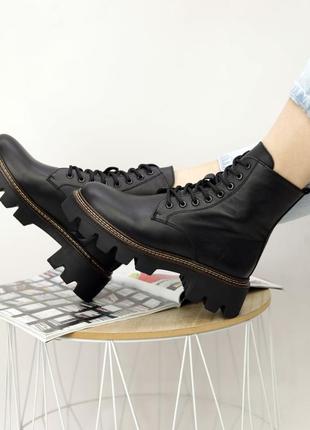 Стильные ботинки кожаные черные деми,демисезонные осенние,весенние,зимние кожа+байка (осень-весна,евро-зима 2022-2023)4 фото