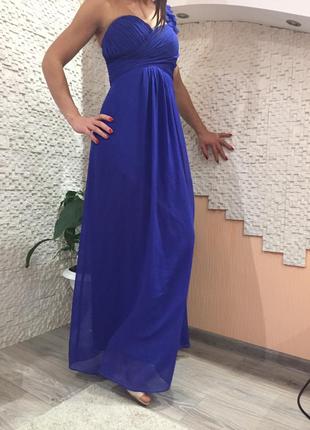 Шикарное синее платье, платье в пол, платье на одно плече3 фото