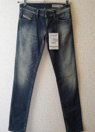 Женские джинсы diesel синего цвета с потертостями, slim-skinny,