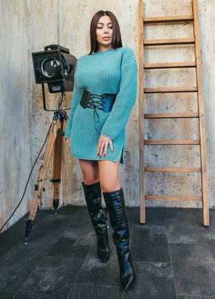 В'язана туніка «terenzi» з бічними розрізами та корсетом з екошкіри в комплекті модель: terenzi