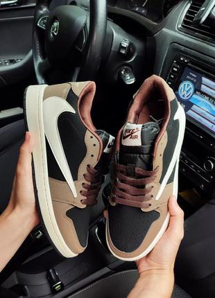 Чоловічі шкіряні коричневі кросівки  nike air jordan travis scott🆕найк аир джордан3 фото