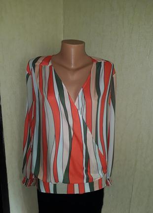 Брендовая натуральная стильная блуза блузка на запах с длинным рукавом1 фото
