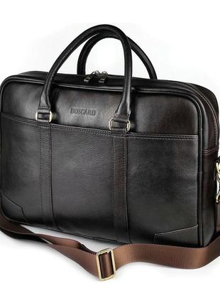 Мужская сумка из натуральной кожи для документов и ноутбука boscard br32b / чоловіча шкіряна сумка