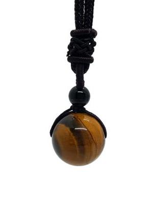 🐯🌟 стильный кулон на шнурке "шарик" натуральный камень тигровый глаз2 фото