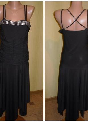 Гарне чорне плаття на тонких бретелях сарафан р. 46/48/5010 фото