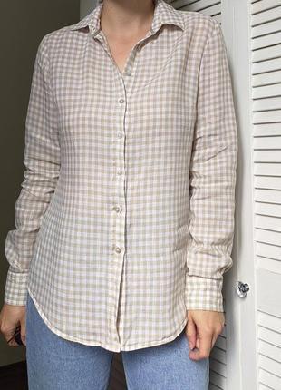Massimo dutti рубашка блуза сорочка льон в клітинку