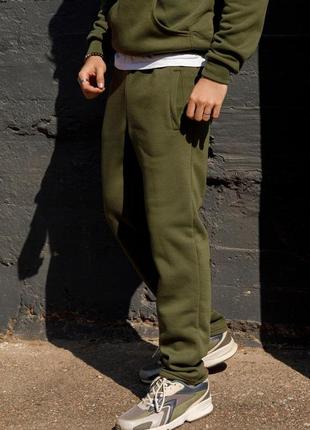 Утепленные штаны цвета хаки прямого кроя2 фото