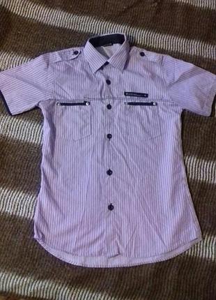 Легка лілова сорочка в мілку полоску з коротким рукавом