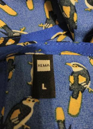 Синяя блузка с принтом "птицы - синички " /яркая/короткий рукав/hema5 фото