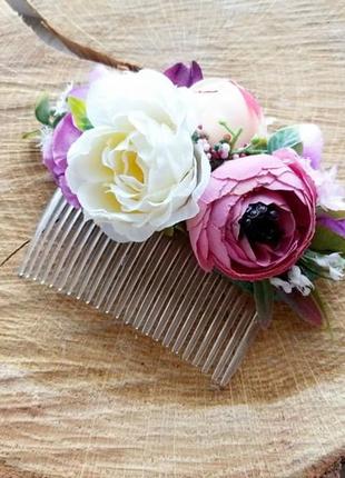 Свадебный гребень гребень для волос веночек с цветами бутоньерка на руку5 фото