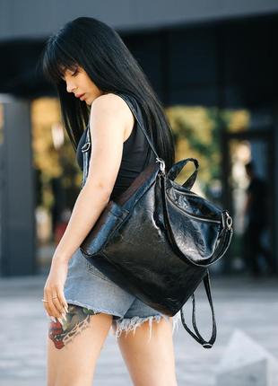 Жіночий рюкзак-сумка sambag trinity чорний рельєфний7 фото
