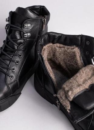 Ботинки кеды мужские кожаные черного цвета зимние2 фото