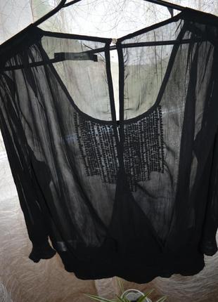 Шифоновая блузка (вышиванка) с запахом на спине, пайетки, стеклярус, №43 фото