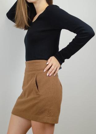 H&m базова вовняна міні спідниця з кишенями, коричнева юбка з вовни, міні спідниця2 фото