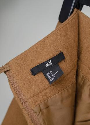 H&m базова вовняна міні спідниця з кишенями, коричнева юбка з вовни, міні спідниця6 фото