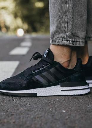 Стильные кроссовки adidas zx 500 black white / адидас