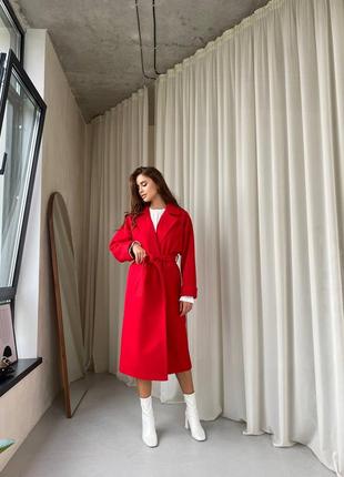 Стильне червоне демісезонне осінне кашемірове пальто
