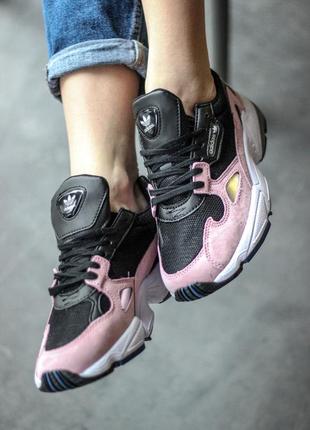 Стильные женские кроссовки adidas falcon black/pink