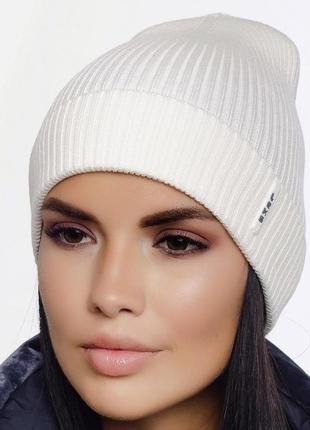 Шерстяная женская зимняя стильная вязаная шапка серия йога ж (белый)