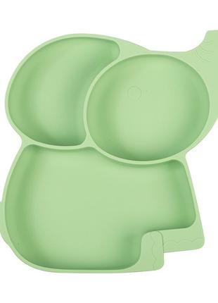 Набор посуды силиконовая секционная тарелка, поильник и слюнявчик слоник светло-зелёный ntps0-y032 фото