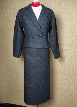 Сірий вовняний костюм комплект спідниця жакет шерсть3 фото